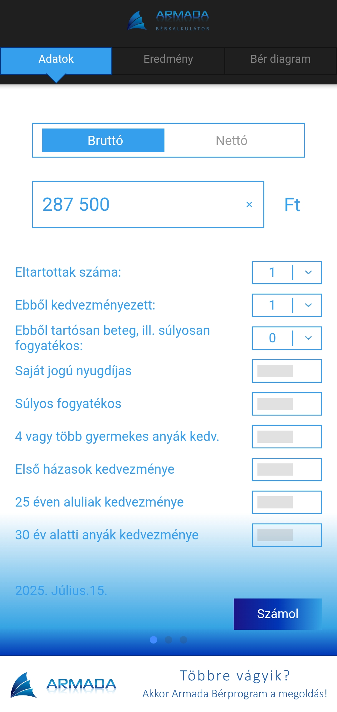 Okos Armada Bérkalkulátor, ami nettó és bruttó bér számolására is alkalmas