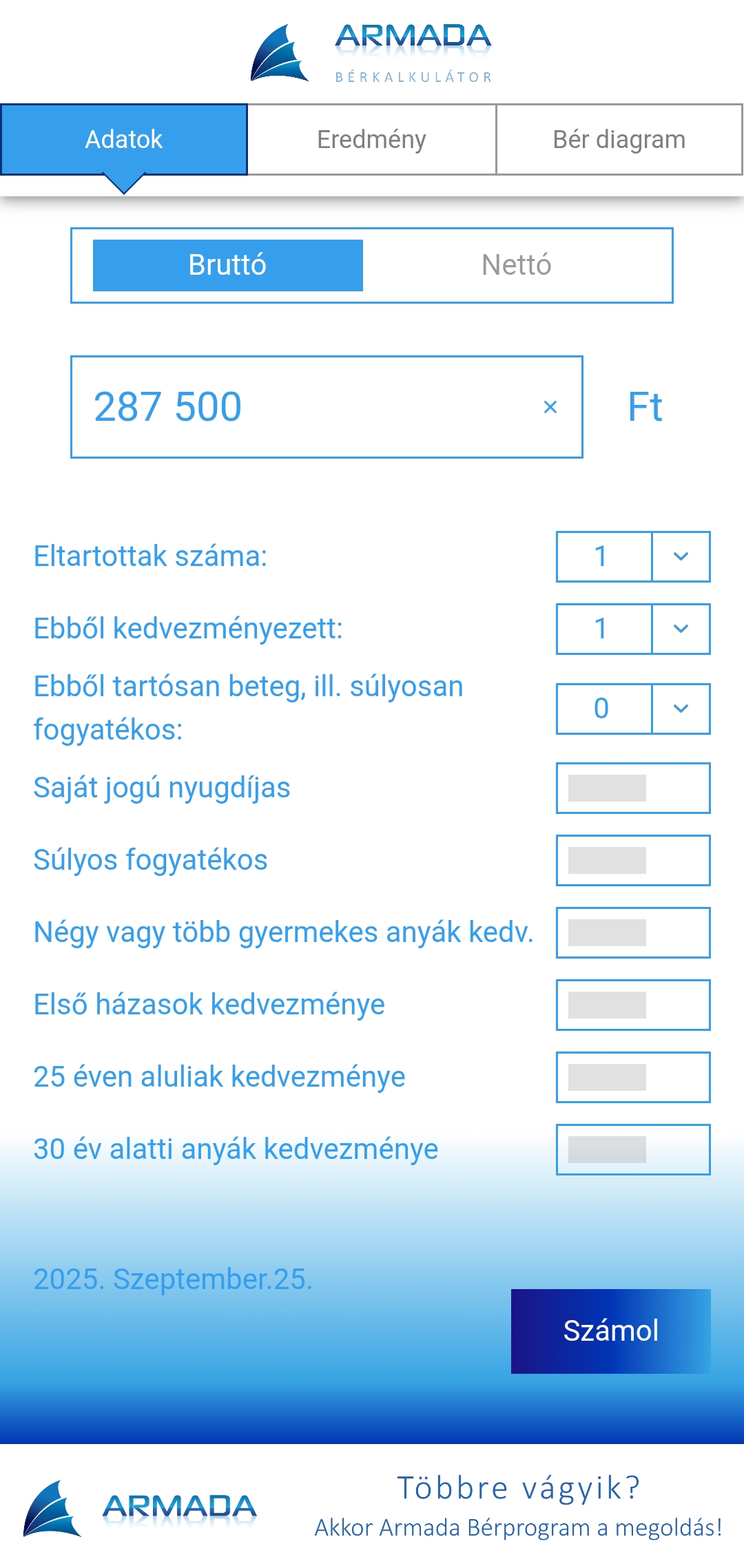 Okos Armada Bérkalkulátor, ami nettó és bruttó bér számolására is alkalmas